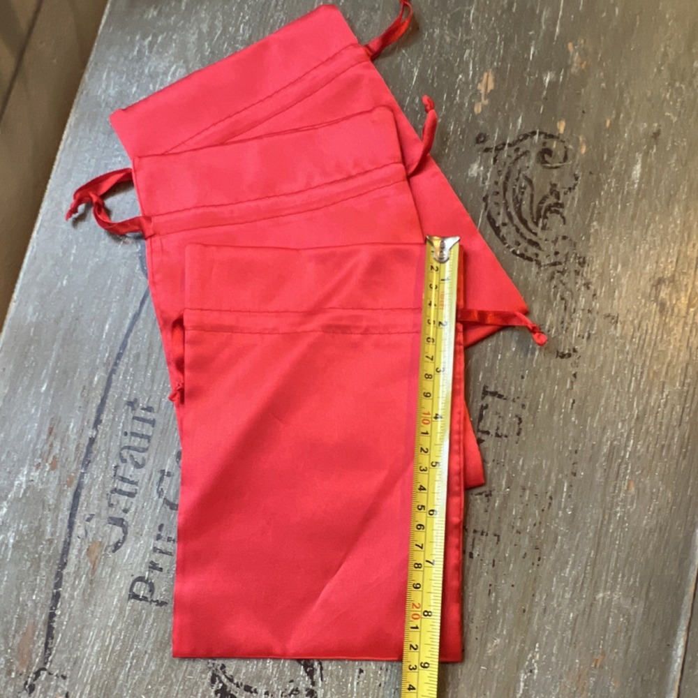 Red Satin Gift Pouches Set of 3 Approx. 8x6 in Solid Plain Drawstring Bags